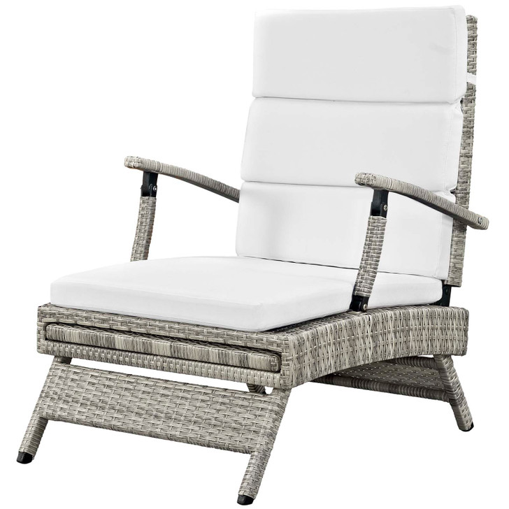 Envisage Chaise Outdoor Patio Wicker Rattan Lounge Chair, Fabric Rattan Wicker, White, 17252