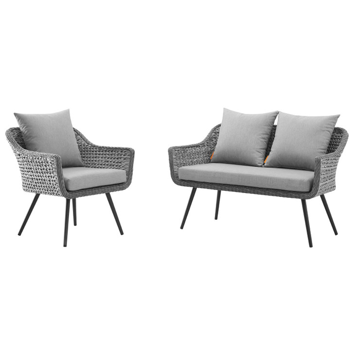 Endeavor 2 Piece Outdoor Patio Wicker Rattan Sectional Sofa Set, Aluminum Fabric Wicker Rattan, Grey Gray, 17285