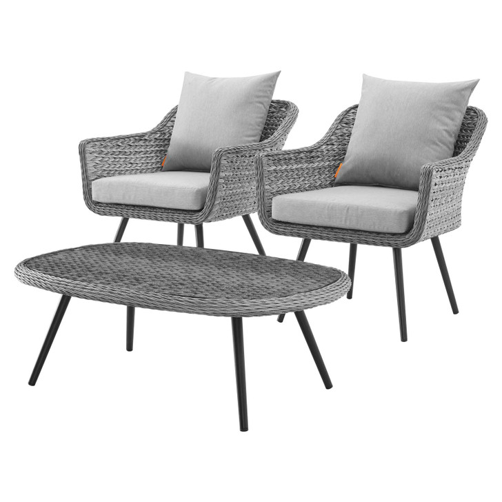 Endeavor 3 Piece Outdoor Patio Wicker Rattan Sectional Sofa Set, Aluminum Fabric Wicker Rattan, Grey Gray, 17289