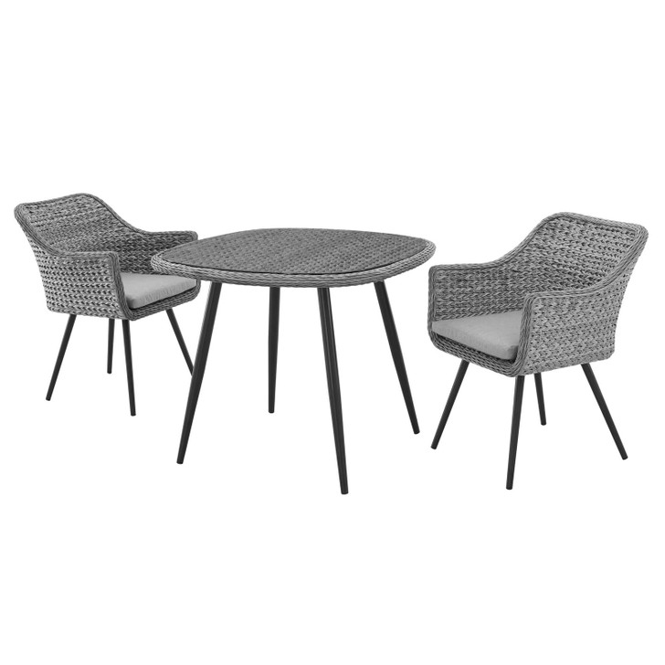 Endeavor 3 Piece Outdoor Patio Wicker Rattan Dining Set, Fabric Rattan Wicker Aluminum, Grey Gray, 17290