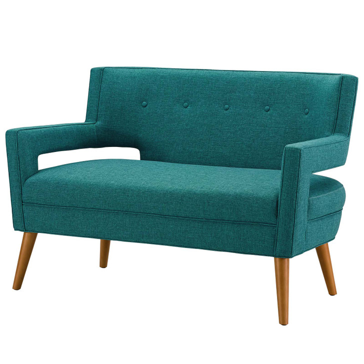 Sheer Upholstered Fabric Loveseat, Fabric, Aqua Blue, 17309