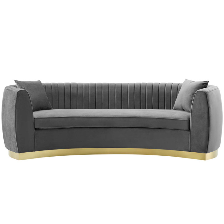 Enthusiastic Vertical Channel Tufted Curved Performance Velvet Sofa, Velvet Fabric Metal Steel, Grey Gray, 17355