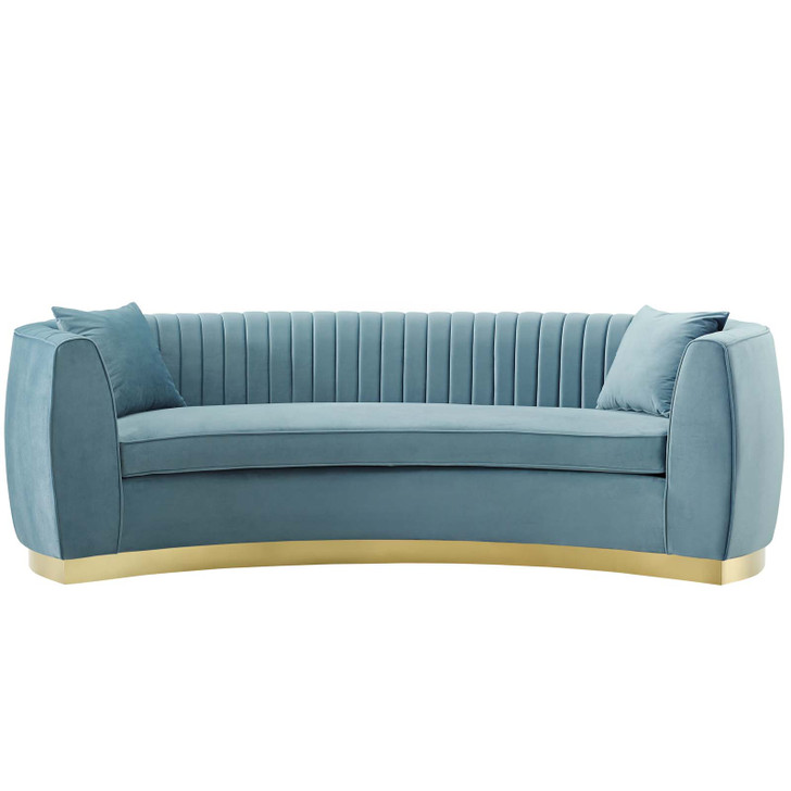 Enthusiastic Vertical Channel Tufted Curved Performance Velvet Sofa, Velvet Fabric Metal Steel, Light Blue, 17356