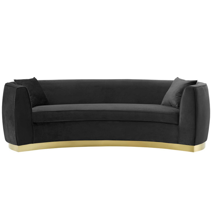 Resolute Curved Performance Velvet Sofa, Velvet Fabric Metal Steel, Black, 17357