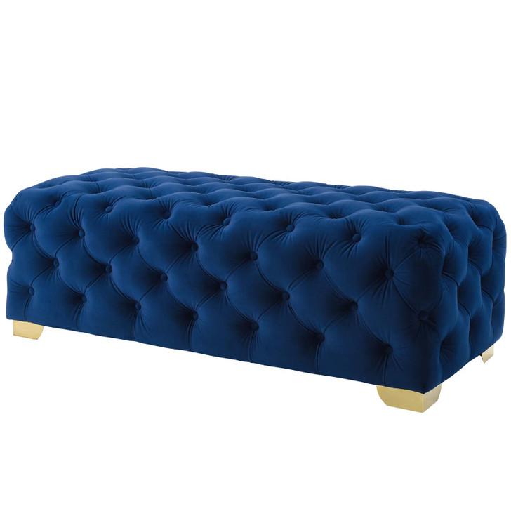 Sensible Button Tufted Performance Velvet Bench, Velvet Fabric Metal Steel, Navy Blue, 17368