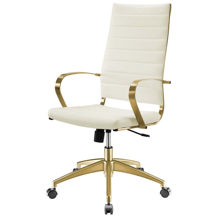 Jive Gold Stainless Steel Highback Office Chair, Faux Vinyl Leather Aluminum, Gold White, 17385