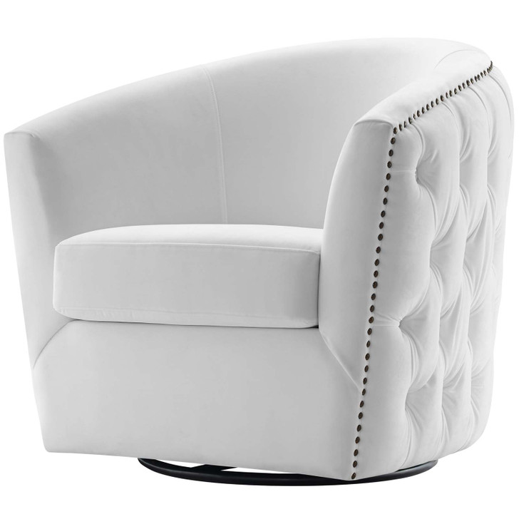 Rogue Swivel Performance Velvet Armchair, Velvet Fabric, White, 17393