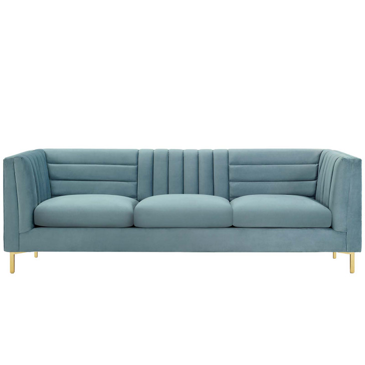Ingenuity Channel Tufted Performance Velvet Sofa, Velvet Fabric Metal Steel, Light Blue, 17404