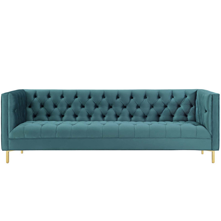 Delight Tufted Button Performance Velvet Sofa, Velvet Fabric Metal Steel, Blue, 17408