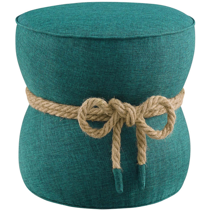 Beat Nautical Rope Upholstered Fabric Ottoman, Fabric, Aqua Blue, 17430