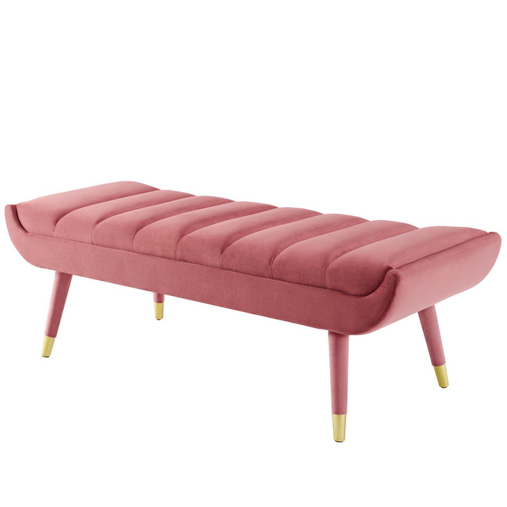 Guess Channel Tufted Performance Velvet Accent Bench, Velvet Fabric, Pink, 17432