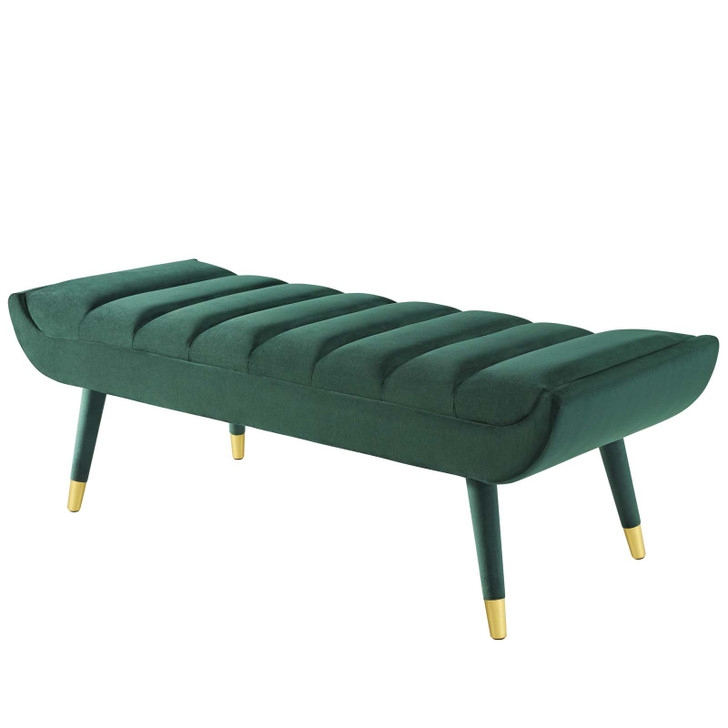 Guess Channel Tufted Performance Velvet Accent Bench, Velvet Fabric, Green, 17433