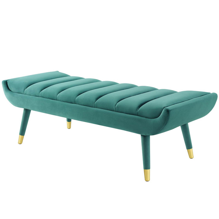 Guess Channel Tufted Performance Velvet Accent Bench, Velvet Fabric, Aqua Blue, 17435