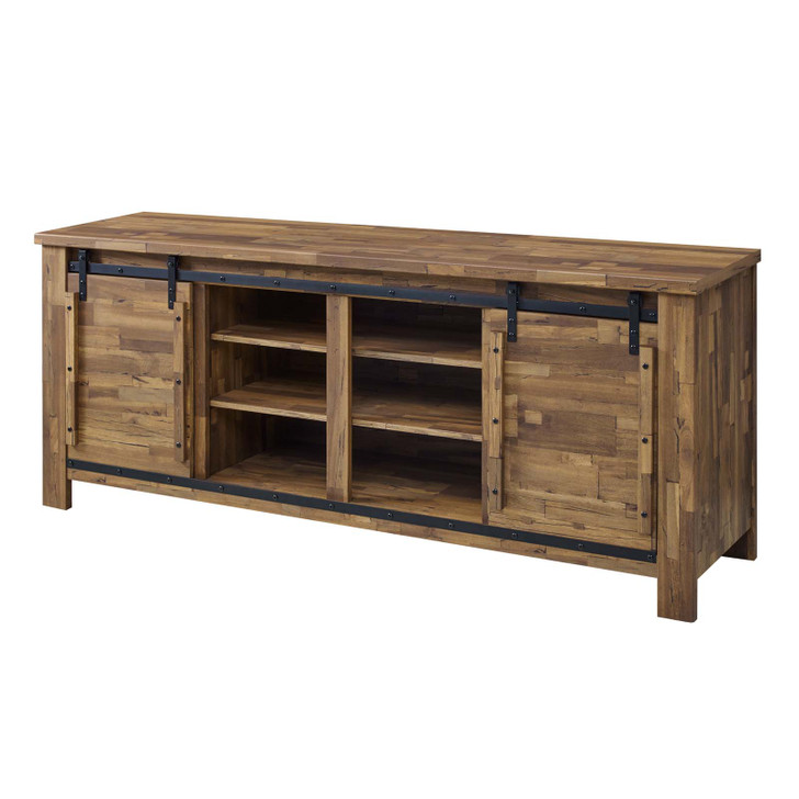 Cheshire 70" Rustic Sliding Door Buffet Table Sideboard, Wood Steel Metal, Natural Walnut Brown, 17449