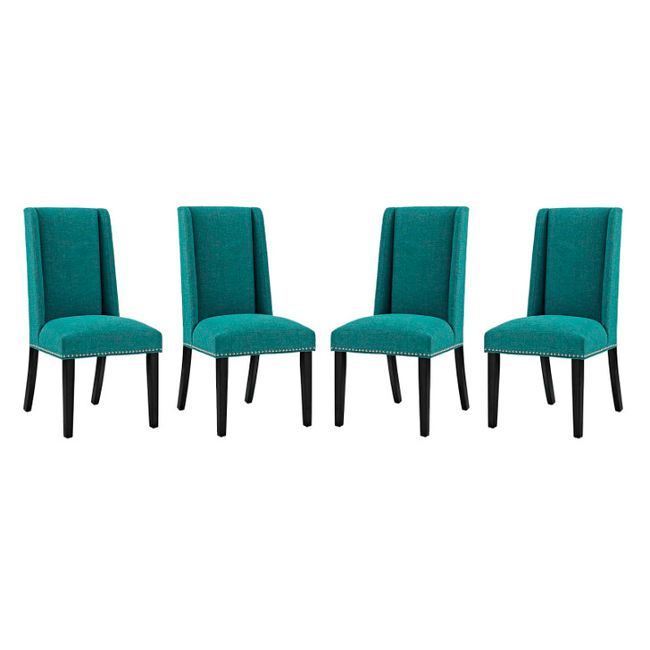 Baron Dining Chair Fabric Set of 4, Fabric Wood, Aqua Blue, 17452