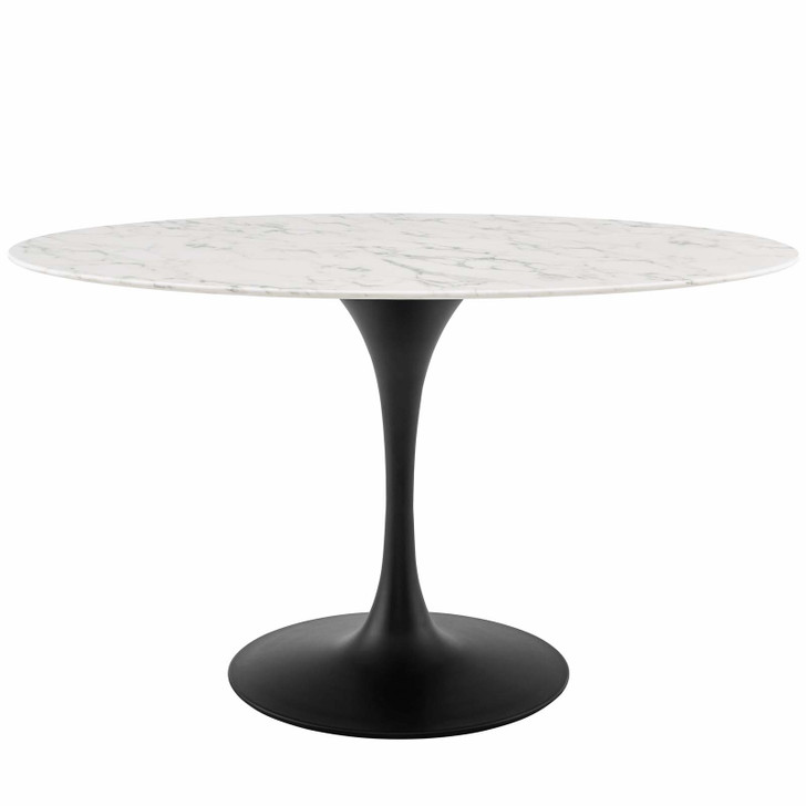 Lippa 54" Oval Artificial Marble Dining Table, Artificial Marble Stone Metal, Black White, 17483