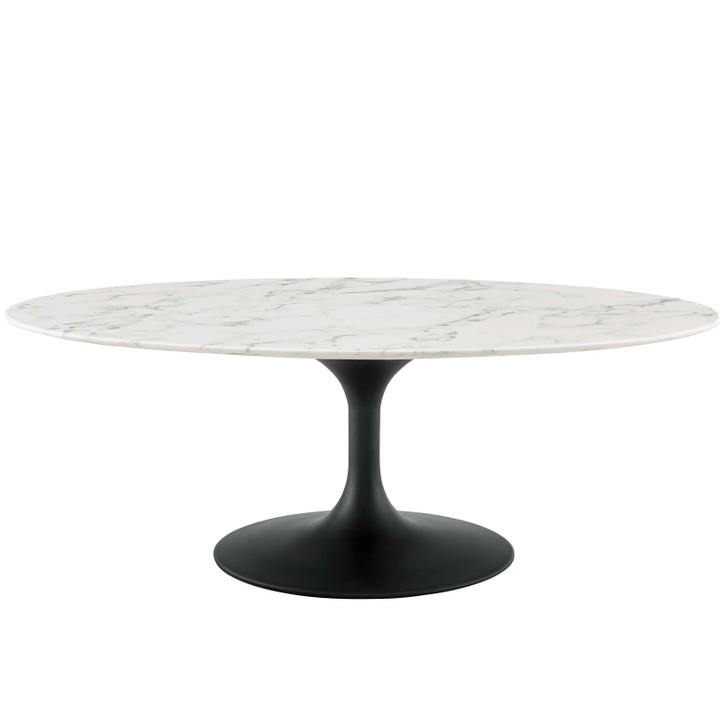 Lippa 48" Oval-Shaped Artificial Marble Coffee Table, Artificial Marble Stone Metal, Black White, 17490