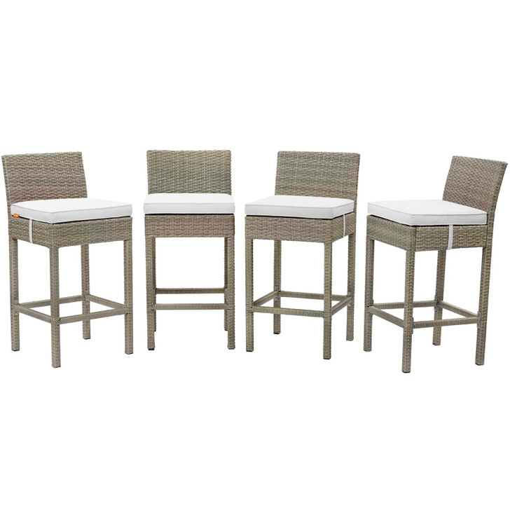 Conduit Bar Stool Outdoor Patio Wicker Rattan Set of 4, Fabric Rattan Wicker, White, 17549