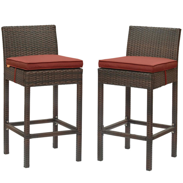 Conduit Bar Stool Outdoor Patio Wicker Rattan Set of 2, Fabric Rattan Wicker, Brown Red, 17552