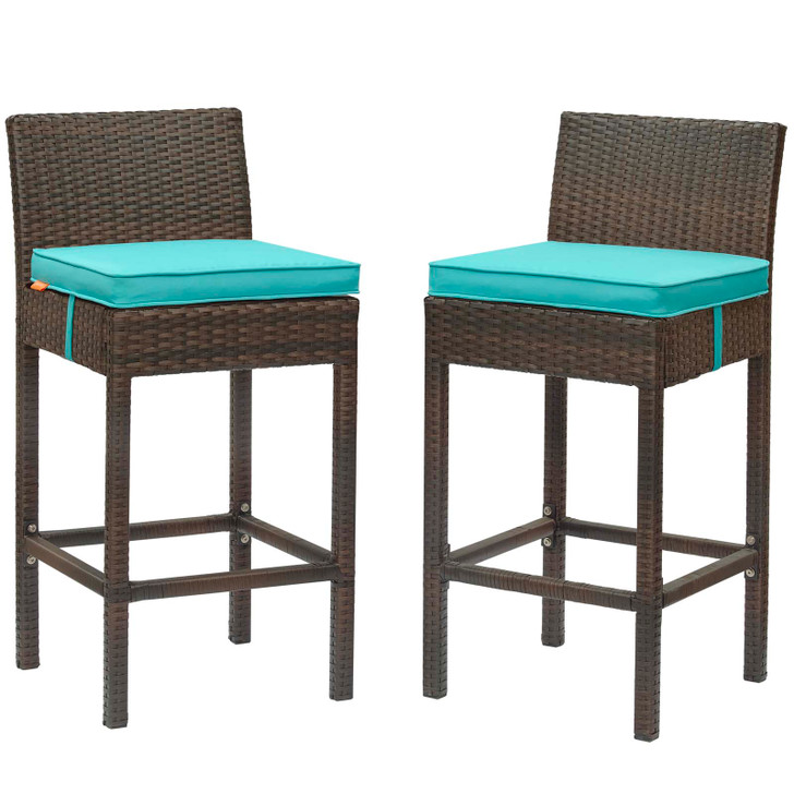 Conduit Bar Stool Outdoor Patio Wicker Rattan Set of 2, Fabric Rattan Wicker, Brown Blue, 17560