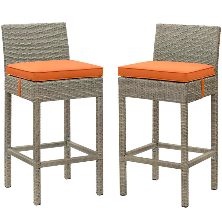 Conduit Bar Stool Outdoor Patio Wicker Rattan Set of 2, Fabric Rattan Wicker, Orange, 17569