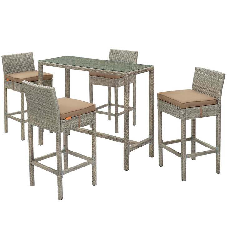 Conduit 5 Piece Outdoor Patio Wicker Rattan Set, Fabric Glass Rattan Wicker, Light Brown, 17581