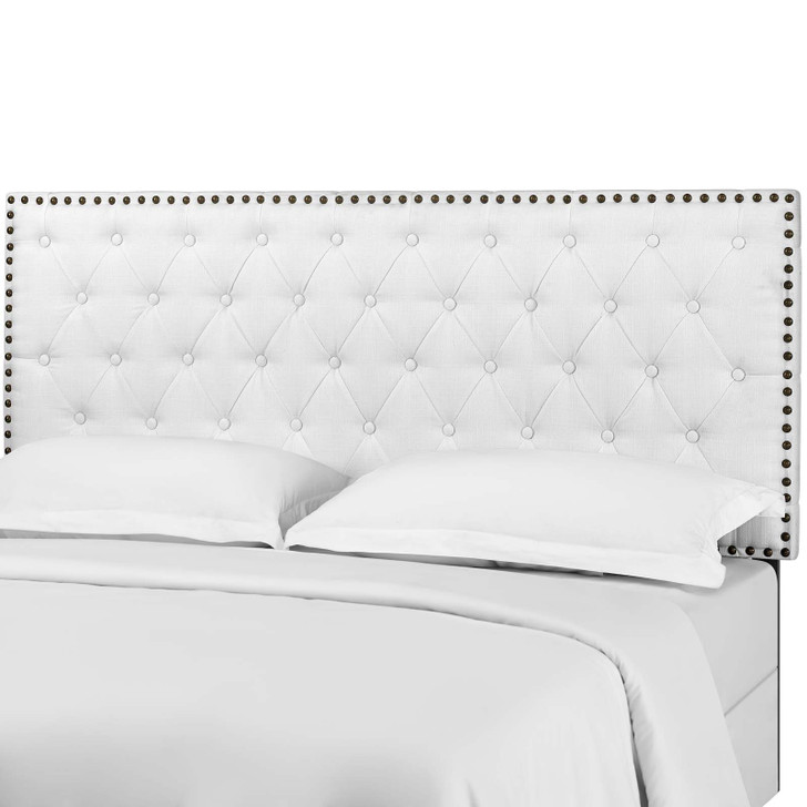 Helena Tufted King and California King Upholstered Linen Fabric Headboard, Fabric, White, 17693