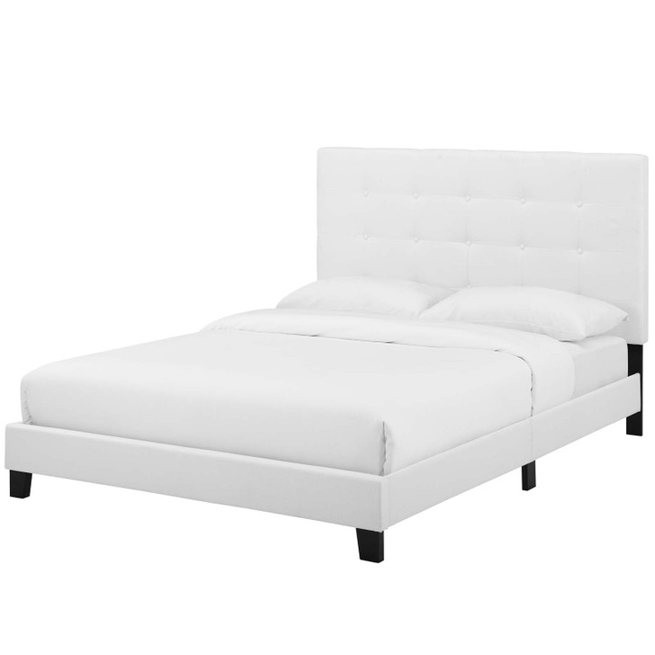 Melanie Twin Tufted Button Upholstered Fabric Platform Bed, Fabric, White, 17708