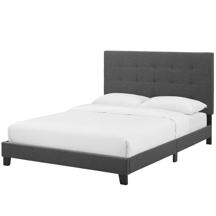 Melanie Full Tufted Button Upholstered Fabric Platform Bed, Fabric, Grey Gray, 17711