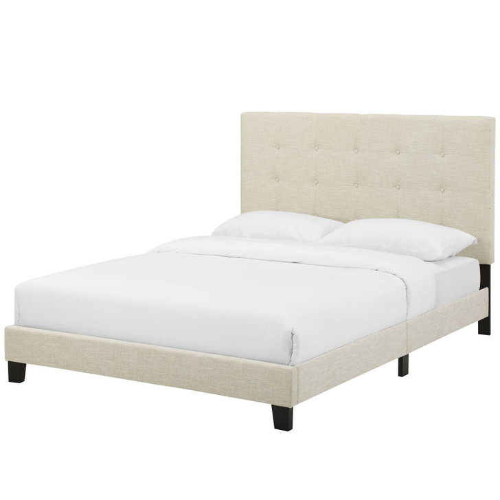 Melanie Queen Tufted Button Upholstered Fabric Platform Bed, Fabric, Beige, 17715