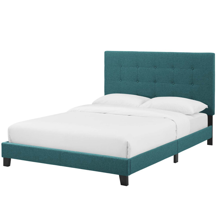 Melanie King Tufted Button Upholstered Fabric Platform Bed, Fabric, Aqua Blue, 17740