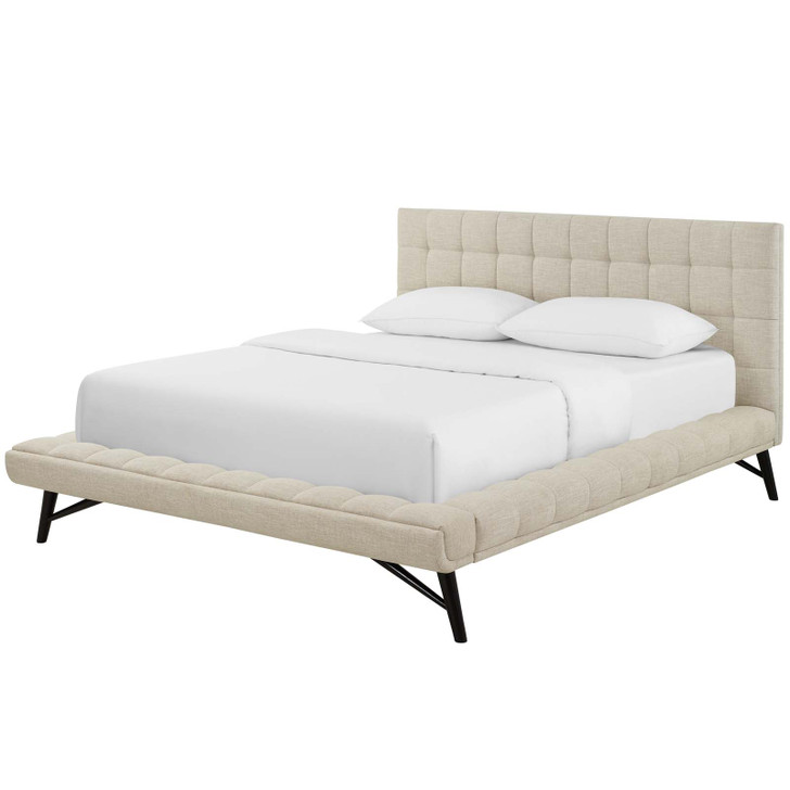 Julia Queen Biscuit Tufted Upholstered Fabric Platform Bed, Fabric, Beige, 17759