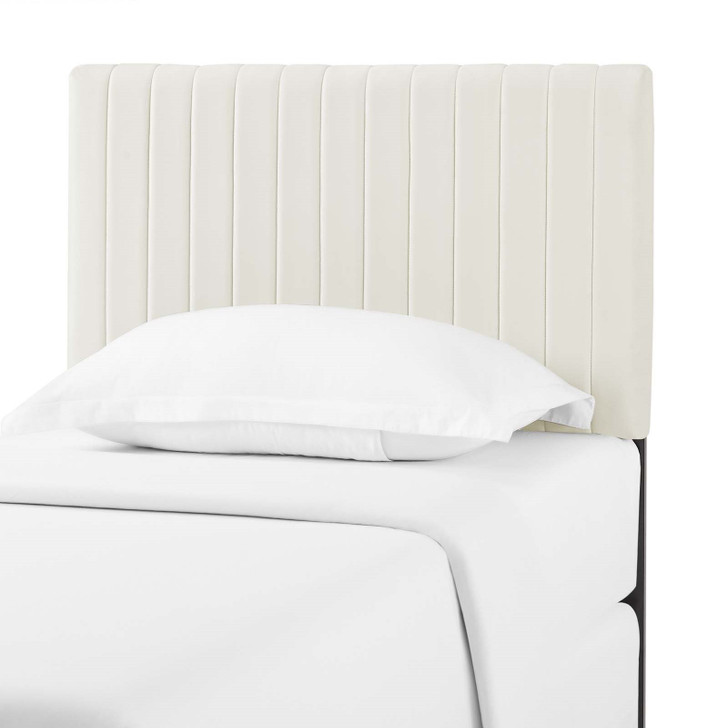 Keira Twin Performance Velvet Headboard, Velvet Fabric, Ivory White, 17769