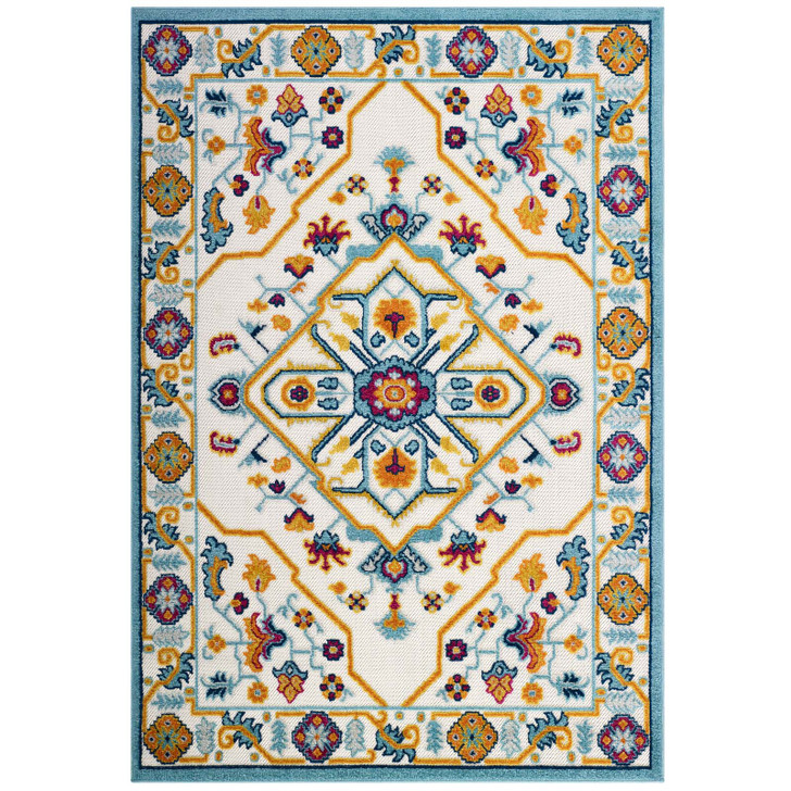 Reflect Freesia Distressed Floral Persian Medallion 8x10 Indoor and Outdoor Area Rug, Fabric, Multi Colorful, 17802