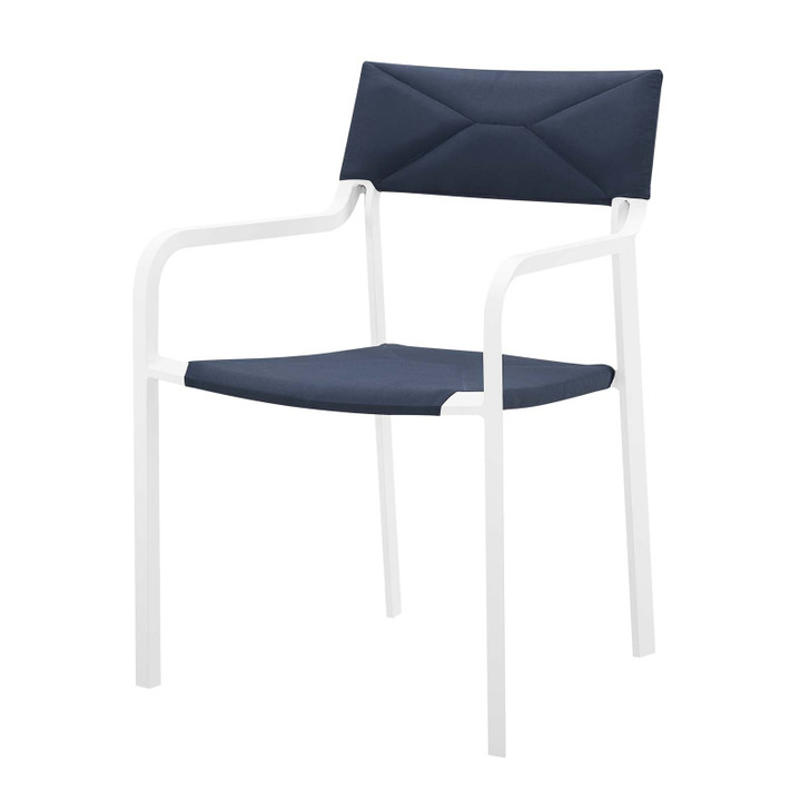 Raleigh Stackable Outdoor Patio Aluminum Dining Armchair, Fabric Aluminum, Navy Blue White, 17829