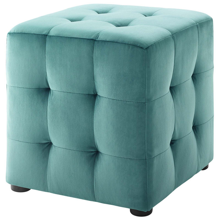 Contour Tufted Cube Performance Velvet Ottoman, Velvet Fabric, Aqua Blue, 17837