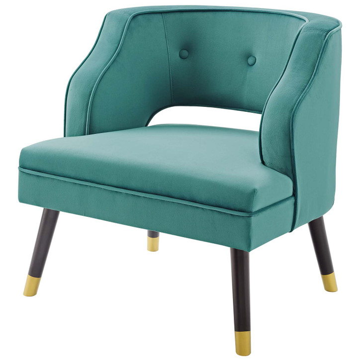 Traipse Button Tufted Open Back Performance Velvet Armchair, Velvet Fabric, Aqua Blue, 17847