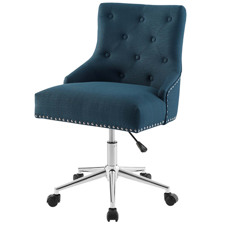 Regent Tufted Button Swivel Upholstered Fabric Office Chair, Fabric Aluminum, Navy Blue, 17860