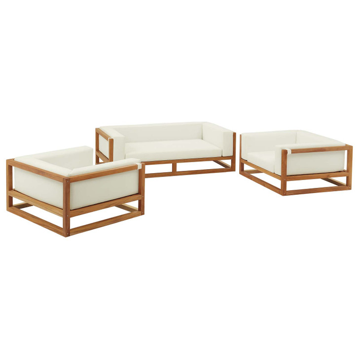 Newbury 3 Piece Outdoor Patio Set, Wood, Natural White, 17875