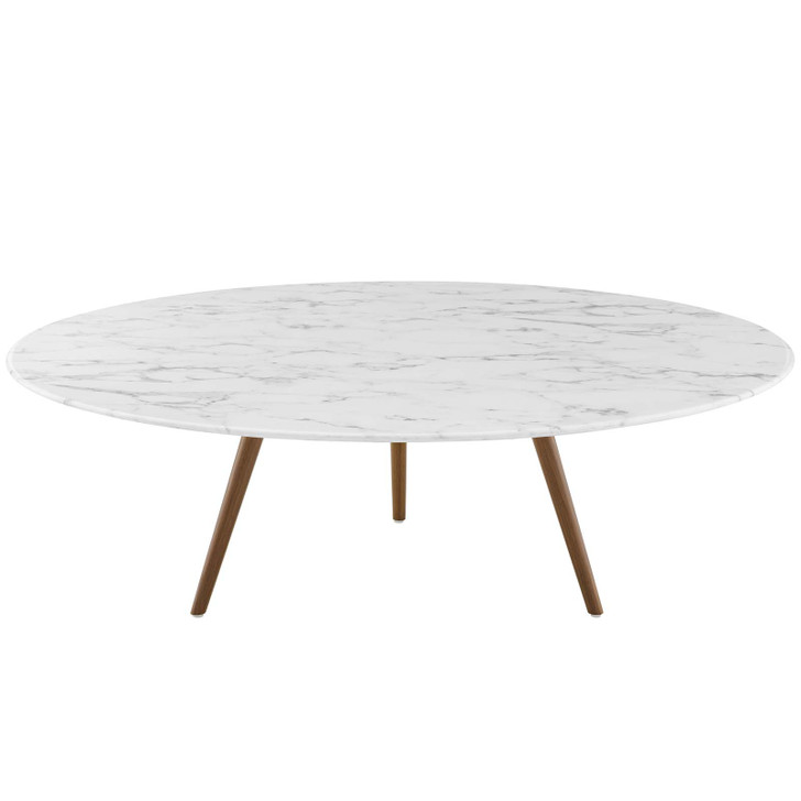 Lippa 47" Round Artificial Marble Coffee Table with Tripod Base, Artificial Marble Stone Metal, White Natural Walnut, 17890