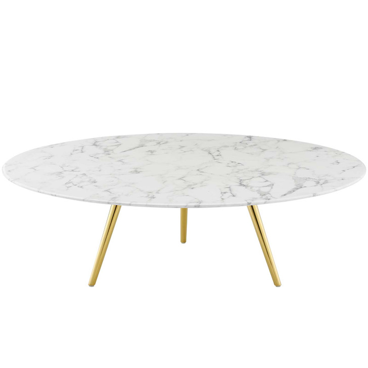 Lippa 47" Round Artificial Marble Coffee Table with Tripod Base, Artificial Marble Stone Metal, Gold White, 17894