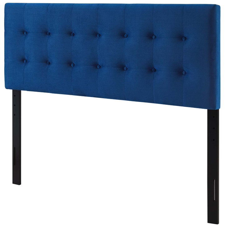Emily Queen Biscuit Tufted Performance Velvet Headboard, Velvet Fabric, Navy Blue, 17920