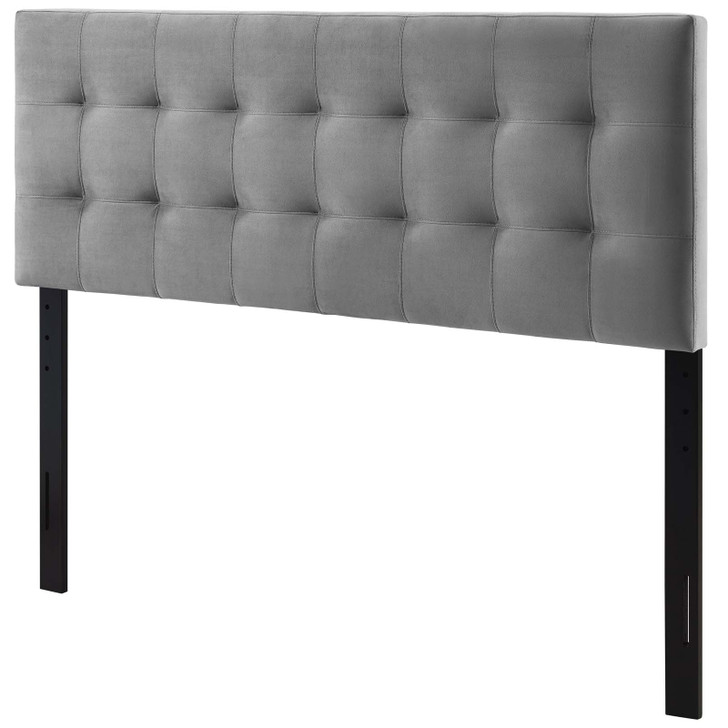 Lily King Biscuit Tufted Performance Velvet Headboard, Velvet Fabric, Grey Gray, 17943