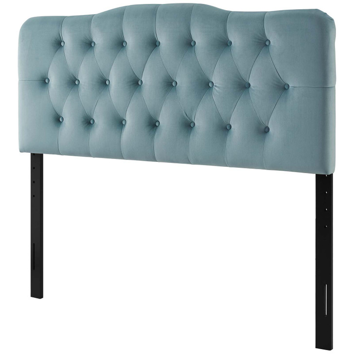 Annabel King Diamond Tufted Performance Velvet Headboard, Velvet Fabric, Light Blue, 17974