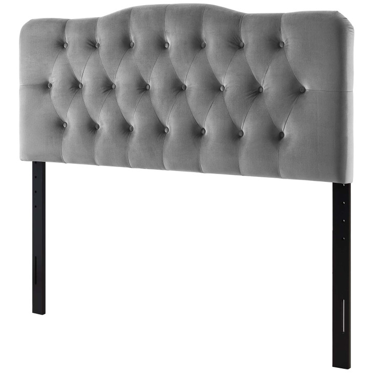 Annabel Queen Diamond Tufted Performance Velvet Headboard, Velvet Fabric, Grey Gray, 17983