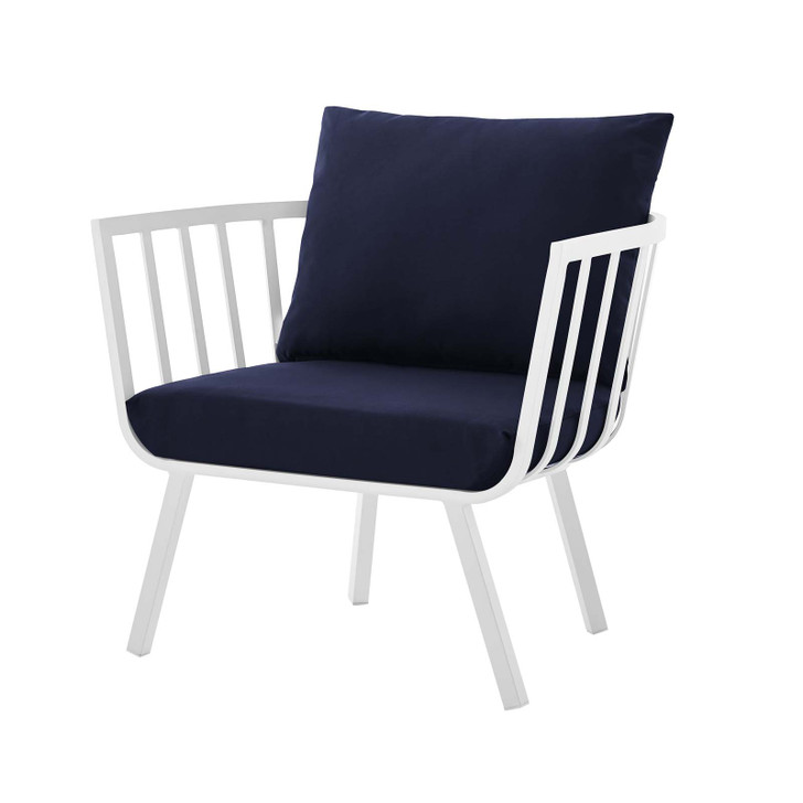 Riverside Outdoor Patio Aluminum Armchair, Aluminum Fabric, Navy Blue White, 18005