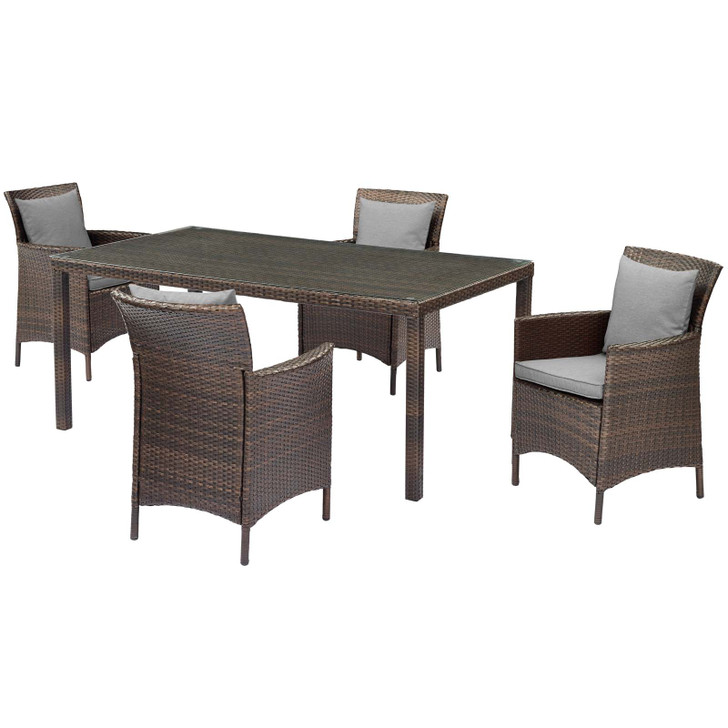 Conduit 5 Piece Outdoor Patio Wicker Rattan Set, Rattan Wicker, Brown Gray Grey, 18037