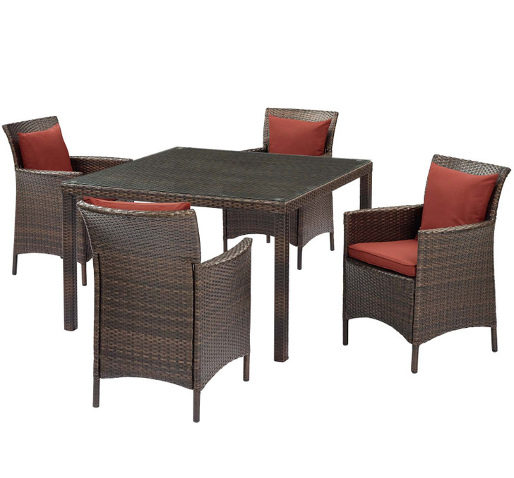 Conduit 5 Piece Outdoor Patio Wicker Rattan Set, Rattan Wicker, Brown Red, 18047