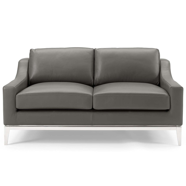 Harness 64" Stainless Steel Base Leather Loveseat, Leather, Grey Gray, 18070