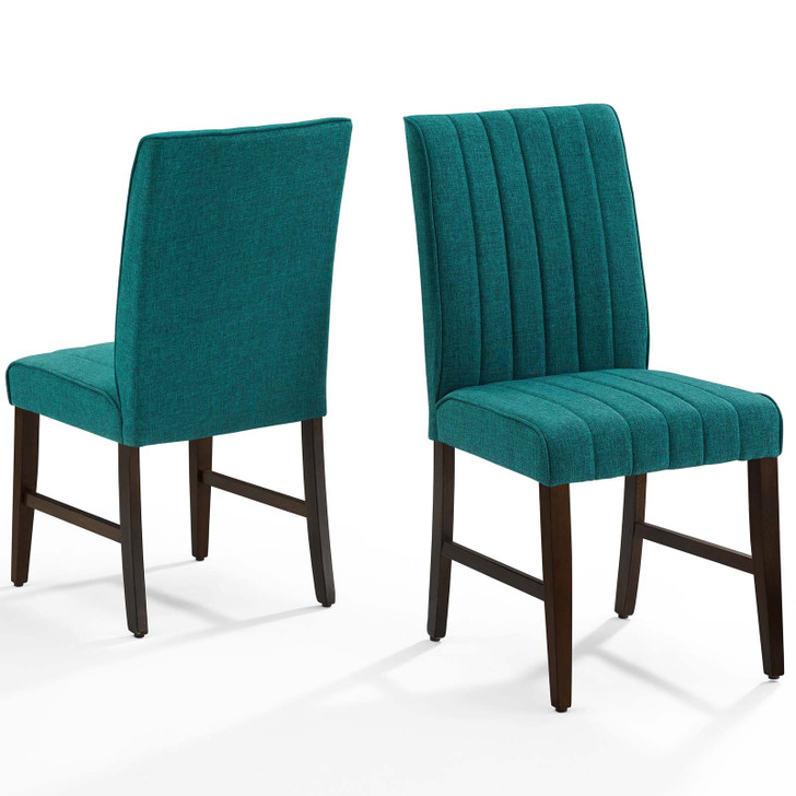 Motivate Channel Tufted Upholstered Fabric Dining Chair Set of 2, Fabric, Wood, Teal Blue, 18164